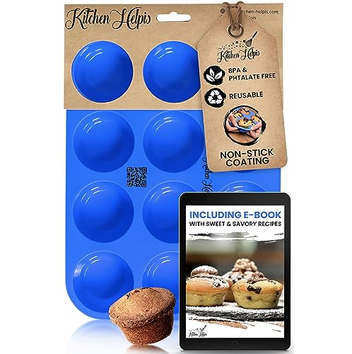 Kitchen Helpis® 12er Silikon Muffinform BPA-frei, antihaftbeschichtetes Muffinblech, Muffinform Silikon BONUS Rezeptbuch, Muffins Backform spülmaschinenfest, Muffin Form, Muffin Backform von Kitchen Helpis