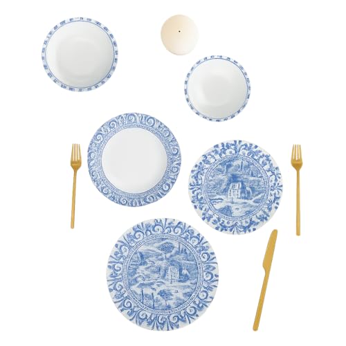 Englisches Vintage 24-teiliges Porzellan-Service – Antikblaues Design – Kütahya Premium – Spülmaschinengeeignet & bruchsicher verpackt – Kitchen Life von Kitchen Life