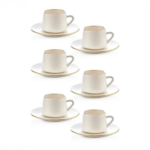Kitchen Life 12-teiliges Espressotassen Set aus Porzellan – 100 ml – Für 6 Personen – Mit goldenen Streifen – Elegant & spülmaschinengeeignet – Geschenkidee von Kitchen Life