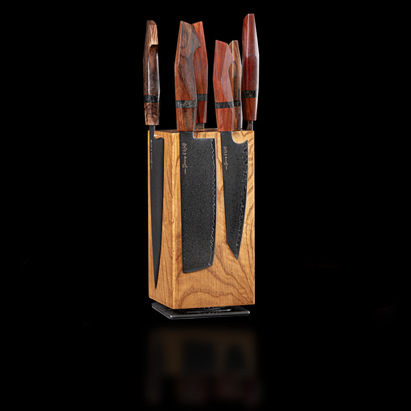 Damast Messerset 6-teilig mit Sandelholzgriffen und magnetischem Messserhalter – VG10 Kern, handgeschliffen | Kitchen Luxe von Kitchen Luxe