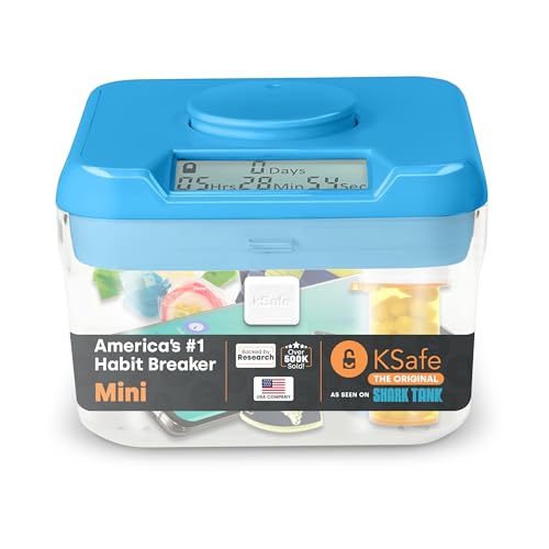 KSafe Timer-Lock-Box für Handys, Snacks und Medikamente – Handy-Gefängnis & lebensmittelecht mit Timer – Zeitverriegelungsbehälter für bessere Gewohnheiten und Suchtmanagement (Mini, blauer Deckel + von Kitchen Safe