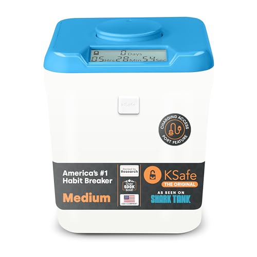 Kitchen Safe mit Zeitschloss-Container (Medium), Zeitschloss-Box für Handys, Snacks und andere unerwünschte Versuchungen (blauer Deckel + 13.97cm weißer Behälter mit Zugangsöffnung) von Kitchen Safe