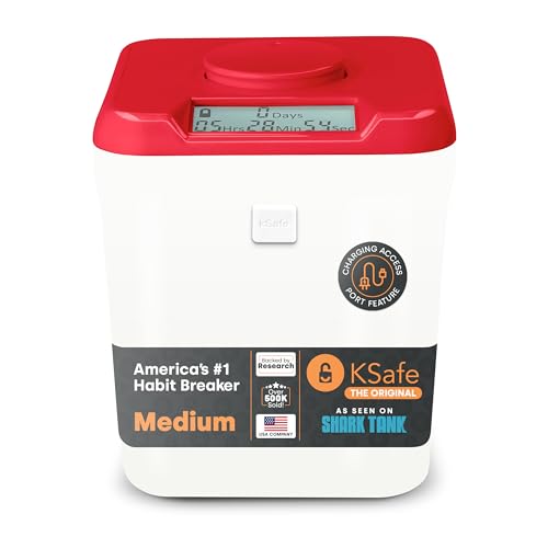 Kitchen Safe mit Zeitschloss-Container (Medium), Zeitschloss-Box für Handys, Snacks und andere unerwünschte Versuchungen (roter Deckel + 13.97cm weißer Behälter mit Zugangsöffnung) von Kitchen Safe