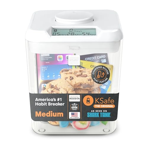 Kitchen Safe mit Zeitschloss-Container (Medium), Zeitschloss-Box für Handys, Snacks und andere unerwünschte Versuchungen (weißer Deckel + 14 cm klarer Behälter mit Zugangsöffnung) von Kitchen Safe