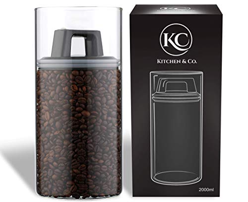 Kaffeedose mit Vakuumdeckel, Luftdichte Aufbewahrung, mottensichere, Kaffeedose aus Glas, BPA-frei, Borosilikatglas Behälter, nachhaltige Aufbewahrung, (2000 ml) von KC Kitchen & Co.