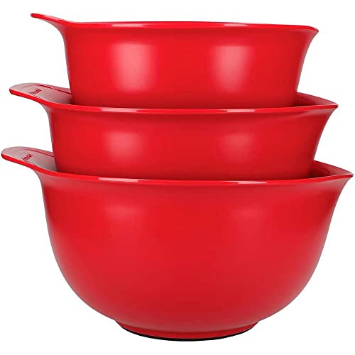 KitchenAid 3er Set Rührschüsseln, Spülmaschinenfest, ineinander stapelbar, 3 Schüsseln mit rutschfester Basis und Ausguss – Empire Rot von KitchenAid