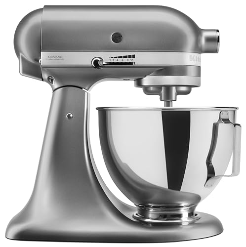 KitchenAid 5KSM95PSECU Küchenmaschine (4,3 L, Spritzschutz, 275 Watt, Flachrührer, Knethaken und Schneebesen) Silber [Energieklasse A] von KitchenAid