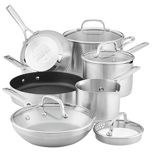 KitchenAid 71014 3-lagiger Boden Kochtopf-Set, Töpfe und Pfannen, Edelstahl, gebürstet von KitchenAid