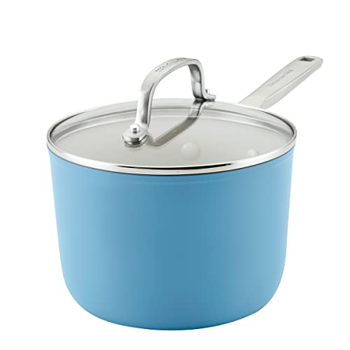 KitchenAid 84818 Keramik Antihaft-Kochgeschirr-Saucenpfanne mit Deckel, Harteloxiertes Aluminium, Blauer Samt von KitchenAid