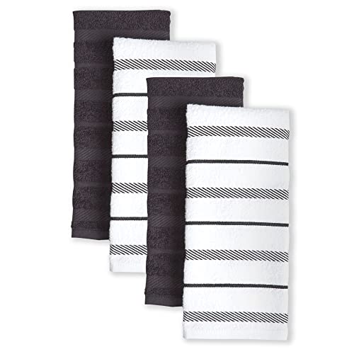 KitchenAid Albany Küchenhandtuch-Set, Baumwolle Polyester, Mattschwarz/Weiß, 16"x26", 4 von KitchenAid
