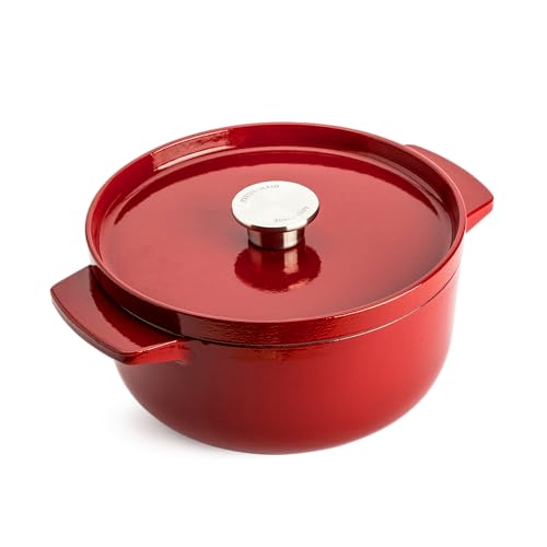 KitchenAid Cast Iron 22cm/3,3L Kasserolle mit Deckel, Hochwertig, Robust & Langlebig, Anbraten, Bräunen,Braten,PFAS-freie Emaille Innenseite,Induktion,Ergonomischer Griff,Ofenfest bis 260°C,Empire Red von KitchenAid