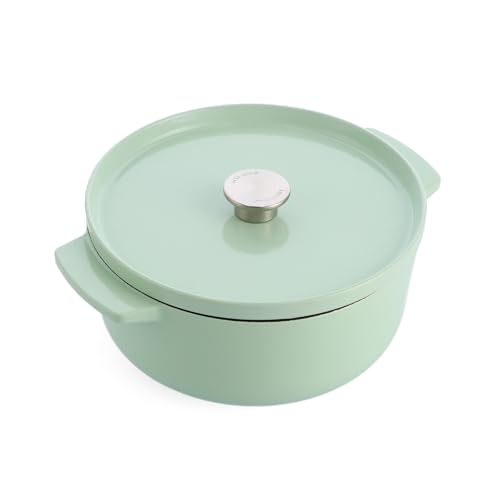 KitchenAid Cast Iron 26cm/5,2L Kasserolle mit Deckel, Hochwertig, Robust & Langlebig, Anbraten, Bräunen, Braten,PFAS-freie Emaille Innenseite,Induktion,Ergonomischer Griff,Ofenfest bis 260°C,Pistachio von KitchenAid