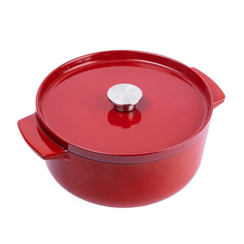 KitchenAid Cast Iron 26cm/5,2L Kasserolle mit Deckel, Hochwertig, Robust & Langlebig, Anbraten, Bräunen,Braten,PFAS-freie Emaille Innenseite,Induktion,Ergonomischer Griff,Ofenfest bis 260°C,Empire Red von KitchenAid