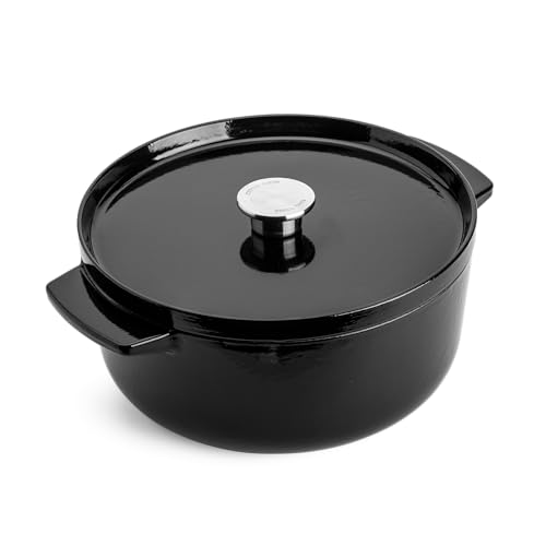 KitchenAid Cast Iron 26cm/5,2L Kasserolle mit Deckel, Hochwertig, Robust & Langlebig, Anbraten, Bräunen,Braten,PFAS-freie Emaille Innenseite,Induktion,Ergonomischer Griff,Ofenfest bis 260°C,Onyx Black von KitchenAid