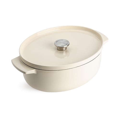 KitchenAid Cast Iron 30cm/5,6L Ovaler Kasserolle mit Deckel, Hochwertig, Robust & Langlebig, Anbraten, Bräunen, Braten, PFAS-freie Emaille,Induktion,Ergonomischer Griff,Ofenfest bis 260°C,Almond Cream von KitchenAid