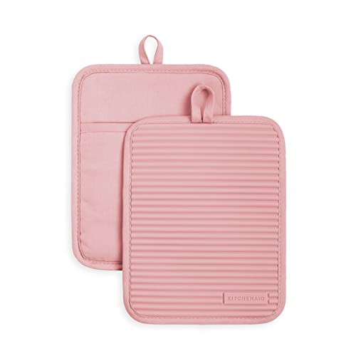 KitchenAid Geripptes Topflappen-Set aus weichem Silikon, getrocknete Rose von KitchenAid
