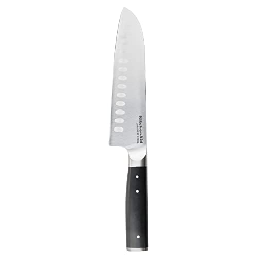 KitchenAid Gourmet Santoku-Küchenmesser, scharfe Klinge aus hochwertigem japanischem Kohlenstoffstahl, Schwarz, 18 cm / 7 Zoll von KitchenAid