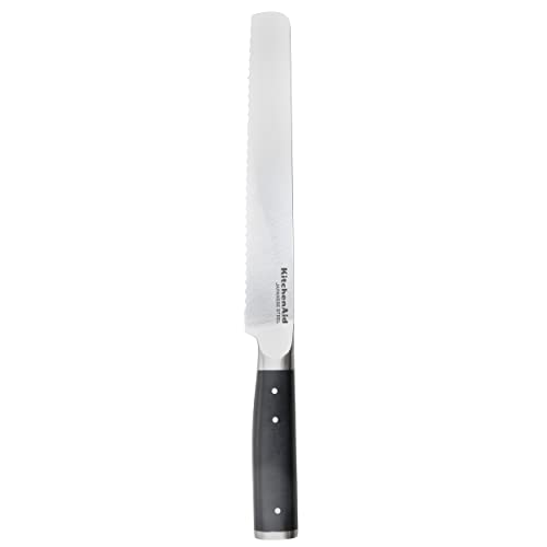 KitchenAid Gourmet Brotmesser, scharfe Klinge aus hochwertigem japanischem Kohlenstoffstahl, Schwarz, 20 cm / 8 Zoll von KitchenAid