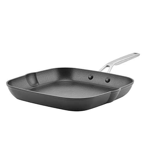 KitchenAid Grillpfanne/Grillplatte mit Ausgießer, harteloxiert, antihaftbeschichtet, quadratisch, 29 cm, mattschwarz von KitchenAid