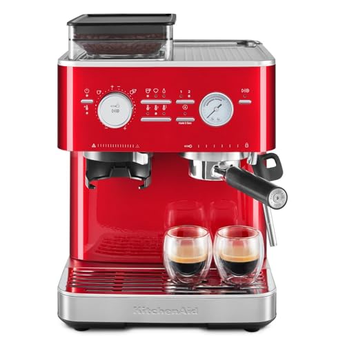 KitchenAid kaffeemaschine mit mahlwerk I Halbautomatische Espressomaschine I Heißgetränke von Espresso bis Cappuccino I Milchschäumerfür, Milchkännchen, Bohnenbehälter (Rot) von KitchenAid