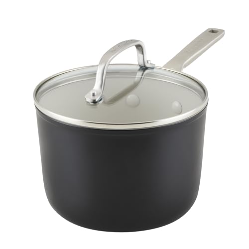 KitchenAid Harteloxierte Keramik-Kochgeschirr-Saucenpfanne mit Deckel, 3 Viertel, mattschwarz von KitchenAid