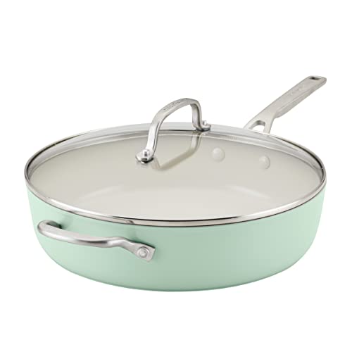 KitchenAid Harteloxierte Keramik-Schmorpfanne mit bruchfestem Deckel und genietetem Griff, langlebig, gleichmäßiges Erhitzen, leicht zu reinigen, ofenfest bis 260 °C, Pistazie von KitchenAid