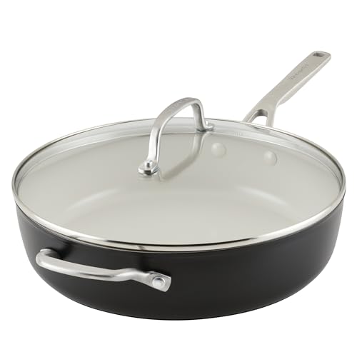 KitchenAid Harteloxierte Keramik-Schmorpfanne mit bruchfestem Deckel und genietetem Griff, langlebig, gleichmäßiges Erhitzen, leicht zu reinigen, ofenfest bis 260 °C, mattschwarz von KitchenAid