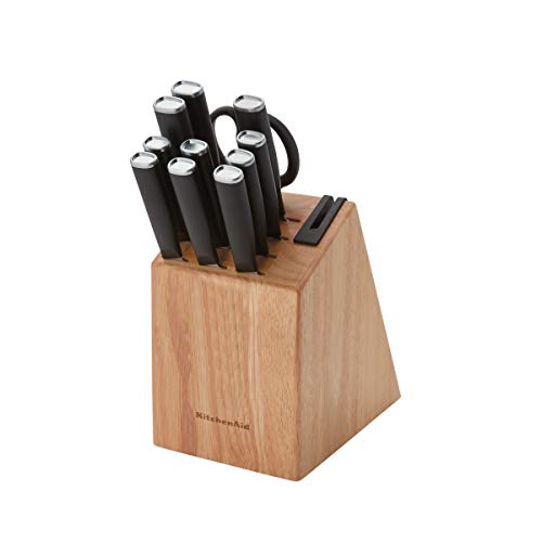 KitchenAid KE12STENBXOBA Klassisch 12-teiliges Messerblock Set mit integriertem Messerschärfer, Japanischer Stahl 420J2, Natur von KitchenAid