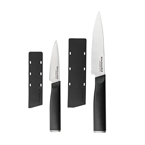 KitchenAid Classic 2er Set Santoku Messer mit Klingenschutzhüllen, scharfe Messer aus japanischem Hartstahl von KitchenCraft