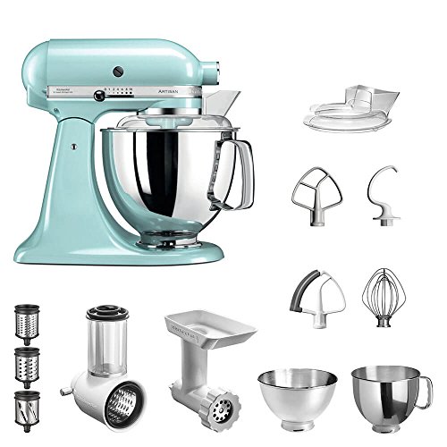 KitchenAid Küchenmaschine Artisan 5KSM175 STARTER PAKET inkl. Gemüseschneider Fleischwolf und Standardzubehör Dein Einstieg in die KitchenAid Welt (Eisblau) von KitchenAid