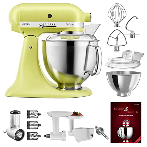 KitchenAid Küchenmaschine Artisan - P22 Multi Set Deluxe 185er (NK) - 5KSM185PSEKG inkl. Gemüseschneider (5KSMVSA), Fleischwolf (5KSMFGA), Pürieraufsatz (5KSMFVSP) und Kochbuch (Kochen & Backen) von KitchenAid