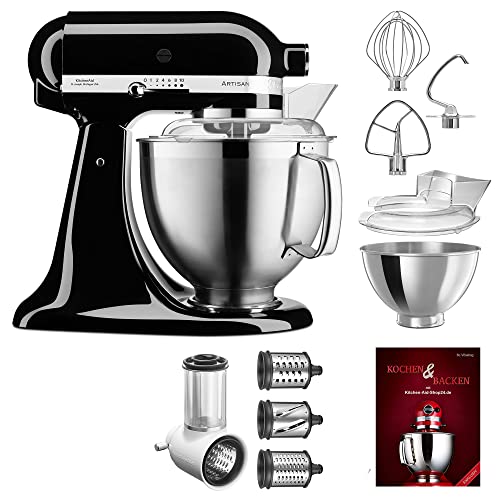 KitchenAid Küchenmaschine Artisan - P26 Starter Set 185er (GemüsNeu) - 5KSM185PSEOB inkl. Gemüseschneider (5KSMVSA) und Kochbuch (Kochen & Backen) von KitchenAid