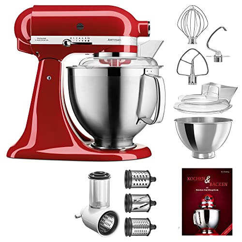 KitchenAid Küchenmaschine Artisan - P26 Starter Set 185er (GemüsNeu) - 5KSM185PSEPH inkl. Gemüseschneider (5KSMVSA) und Kochbuch (Kochen & Backen) (empire rot) von KitchenAid