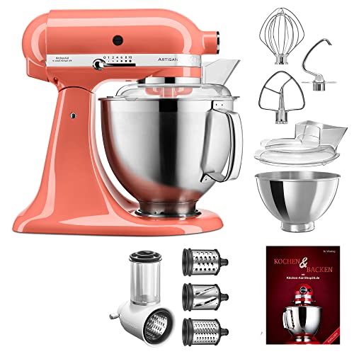 KitchenAid Küchenmaschine Artisan - P26 Starter Set 185er (GemüsNeu) - 5KSM185PSEPH inkl. Gemüseschneider (5KSMVSA) und Kochbuch (Kochen & Backen) von KitchenAid