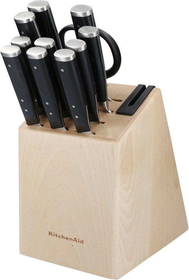 KitchenAid Messerblock Gourmet (11tlg), Messerr japanischer Stahl, Schärfer,Birkenholzblock, inkl. 1 Schere von KitchenAid