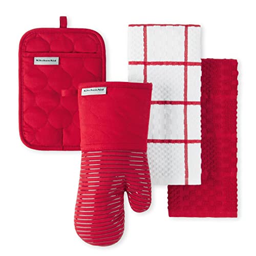 KitchenAid Onion Quilt KT OM PH Küchentuch, Ofenhandschuh und Topflappen-Set, Passion Red von KitchenAid