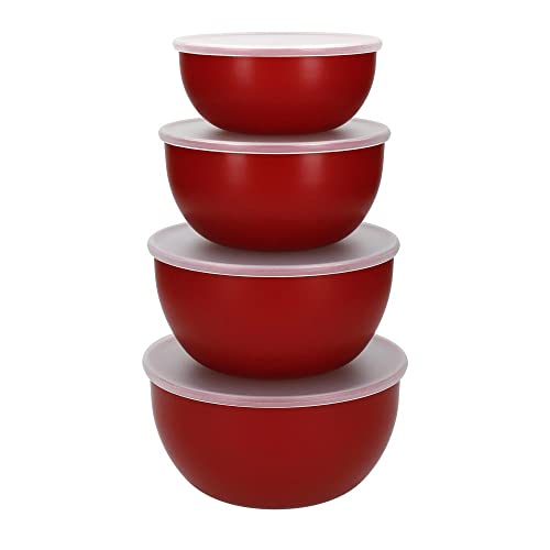 KitchenAid - Salatschüsseln, 591 ml, aus Kunststoff mit Deckel, rot, 4er Set von KitchenAid