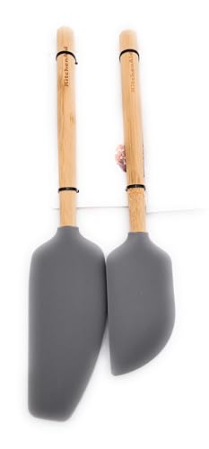 KitchenAid Spatel-Set I BAMBUSGRIFF I Mixerspatel&Schaber I Silikon I 2 Stück Küchenhelfer I 2 Piece Spatula SET I Grau5902 von KitchenAid