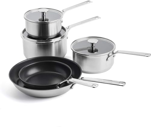 KitchenAid Stainless Steel Edelstahl 3-Schicht Antihaft 5-tlg. Kochgeschirr Set, Bratpfannen, Pfannen, Töpfe mit Deckel, Multi Clad, Induktion, Backofen sicher, Stay-Cool Griff, Silber von KitchenAid