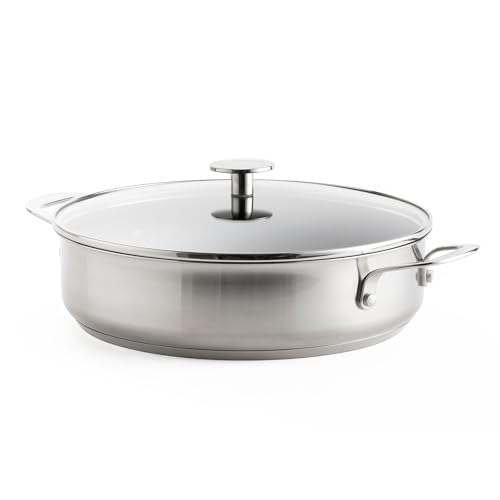 KitchenAid Stainless Steel Schmorpfanne (28cm/4,3l), PFAS-freie keramische Antihaftbeschichtung, beschichtet, Induktionsgeeignet, backofengeeignet, spülmaschinenfest, Silber von KitchenAid