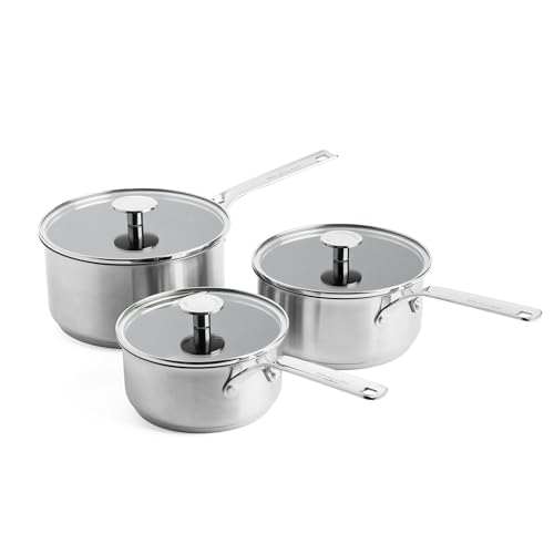 KitchenAid Stainless Steel PFAS-Free Ceramic Non-Stick 16 cm, 18 cm and 20 cm Saucepan Set with Lids, Clad, Induction, Oven Safe, Silver von KitchenAid