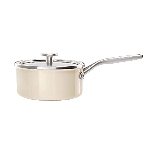 KitchenAid Steel Core Enamel Stielkasserolle mit Deckel (18cm/2l), deutsche Emaille, Induktionsgeeignet, backofenfest, spülmaschinenfest, Crème von KitchenAid