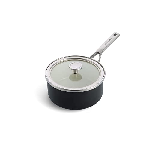 KitchenAid Steel Core Enamel Stielkasserolle mit Deckel (18cm/2l), deutsche Emaille, Induktionsgeeignet, backofenfest, spülmaschinenfest, Schwarz Matt von KitchenAid