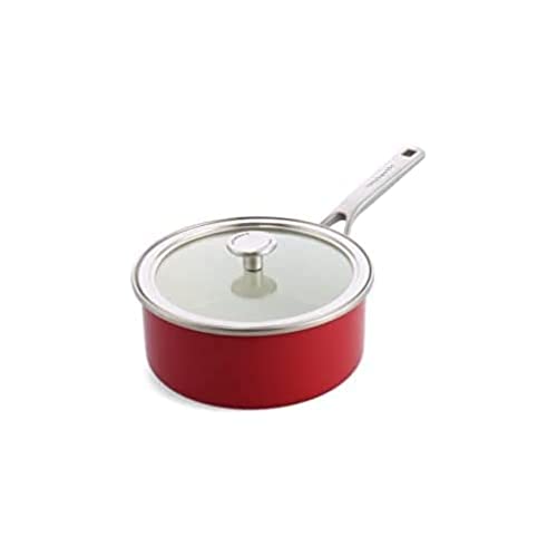 KitchenAid Steel Core Enamel Stielkasserolle mit Deckel (20cm/2,4l), deutsche Emaille, Induktionsgeeignet, backofenfest, spülmaschinenfest, Empire Rot von KitchenAid