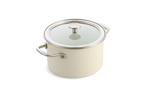 KitchenAid Steel Core Enamel Kochtopf mit Deckel (20cm/3,7l), deutsche Emaille, Induktionsgeeignet, backofenfest, spülmaschinenfest, Crème von KitchenAid