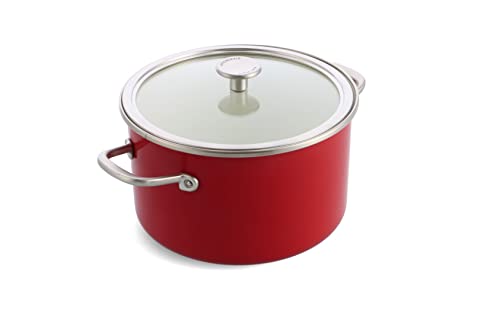 KitchenAid Steel Core Enamel Kochtopf mit Deckel (24cm/6l), deutsche Emaille, Induktionsgeeignet, backofenfest, spülmaschinenfest, Empire Rot von KitchenAid