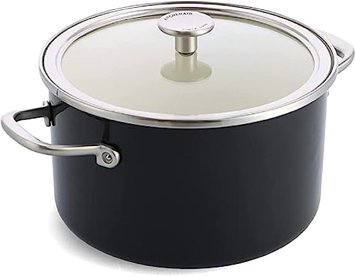 KitchenAid Steel Core Enamel Kochtopf mit Deckel (24cm/6l), deutsche Emaille, Induktionsgeeignet, backofenfest, spülmaschinenfest, Onyx Schwarz von KitchenAid