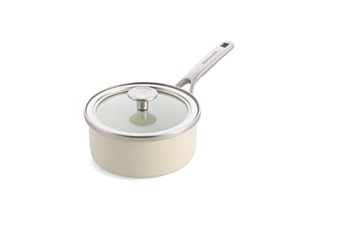 KitchenAid Steel Core Enamel Stielkasserolle mit Deckel (16cm/1,3l), deutsche Emaille, Induktionsgeeignet, backofenfest, spülmaschinenfest, Crème von KitchenAid