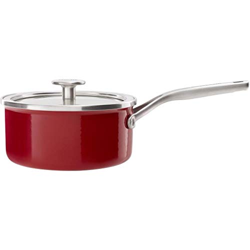 KitchenAid Steel Core Enamel Stielkasserolle mit Deckel (16cm/1,3l), deutsche Emaille, Induktionsgeeignet, backofenfest, spülmaschinenfest, Empire Rot von KitchenAid