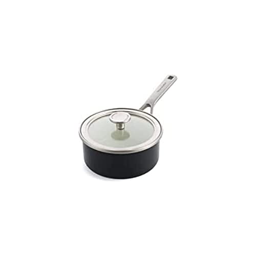 KitchenAid Steel Core Enamel Stielkasserolle mit Deckel (16cm/1,3l), deutsche Emaille, Induktionsgeeignet, backofenfest, spülmaschinenfest, Onyx Schwarz von KitchenAid